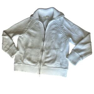 Jones New York Sport White Full-Zip Collared Sweater | Women’s Large